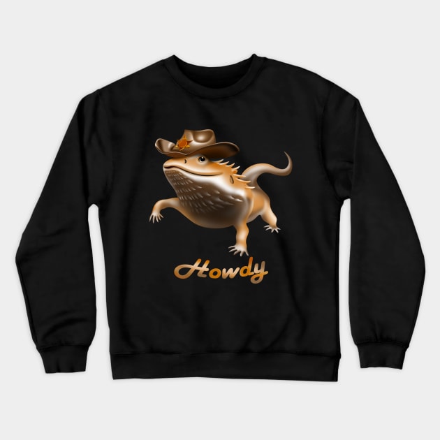 Bearded dragon wearing a cowboy hat, saying howdy cartoon Crewneck Sweatshirt by AdishPr